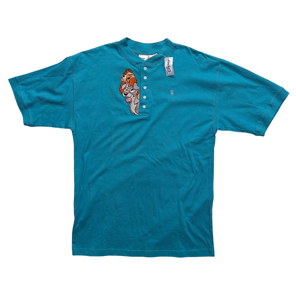 NWT Vintage Disney Store Lady and the Tramp Henley Shirt Aqua Blue Mens Large